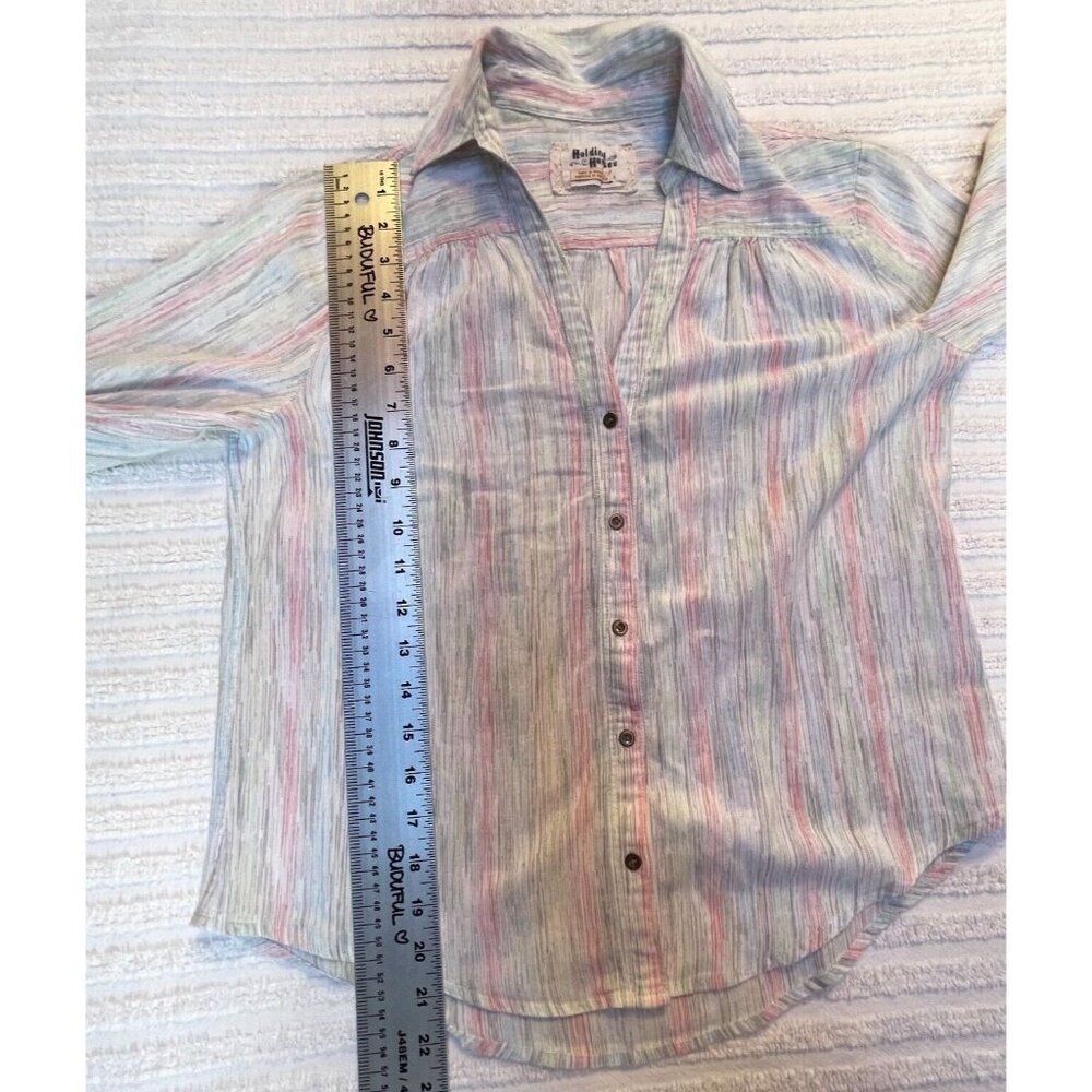 Anthropologie Holding Horses Shirt Top Button Down Long Sleeve Size 6 Gray Pink - Picture 8 of 8